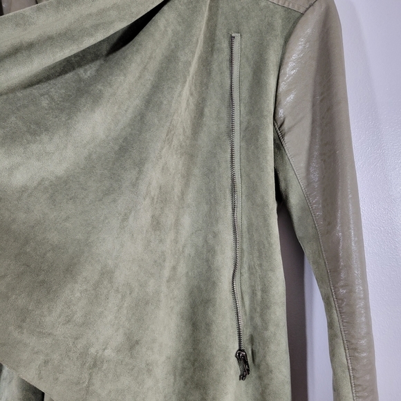 BLANK NYC olive faux leather drape front asymmetrical zip moto jacket - Picture 9 of 11